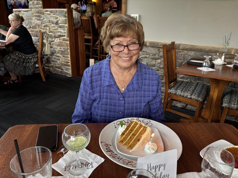 my mom looked great. Here's carrot cake.
